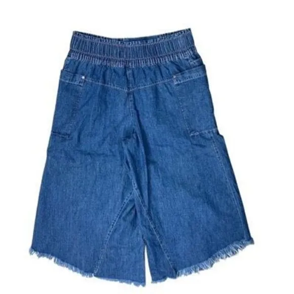 Free People We The Free L Sun Setter Pull-On Jeans Medium Wash Flared Cut Off