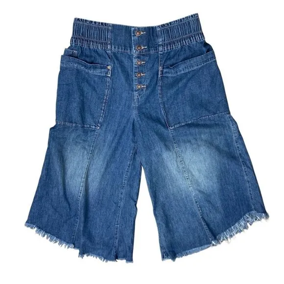 Free People We The Free L Sun Setter Pull-On Jeans Medium Wash Flared Cut Off