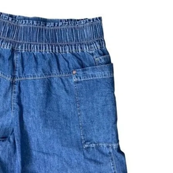 Free People We The Free L Sun Setter Pull-On Jeans Medium Wash Flared Cut Off