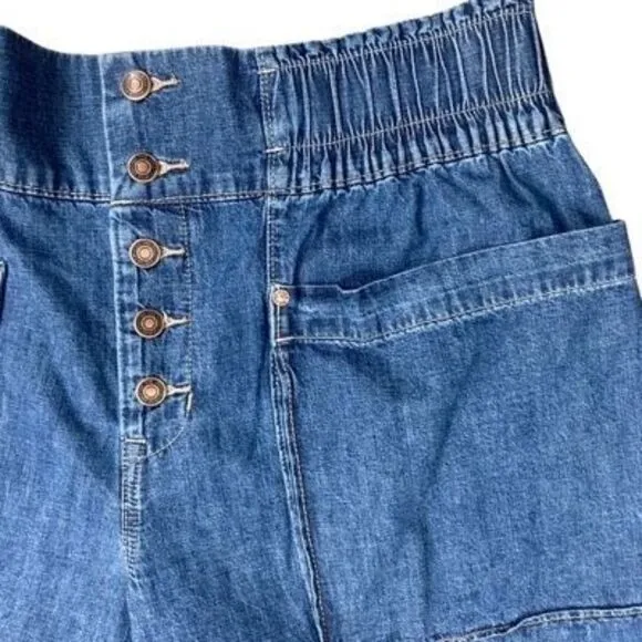 Free People We The Free L Sun Setter Pull-On Jeans Medium Wash Flared Cut Off
