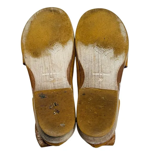 Free People Women’s Sz 8.5 Metallic Tan Sandals Mont Blanc Leather Cutout Flats