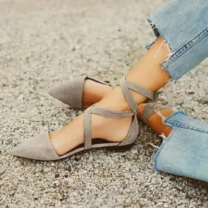 Free People x Jeffrey Campbell Pointed Toe Ankle Tie Flats Summer Sandals 6.5