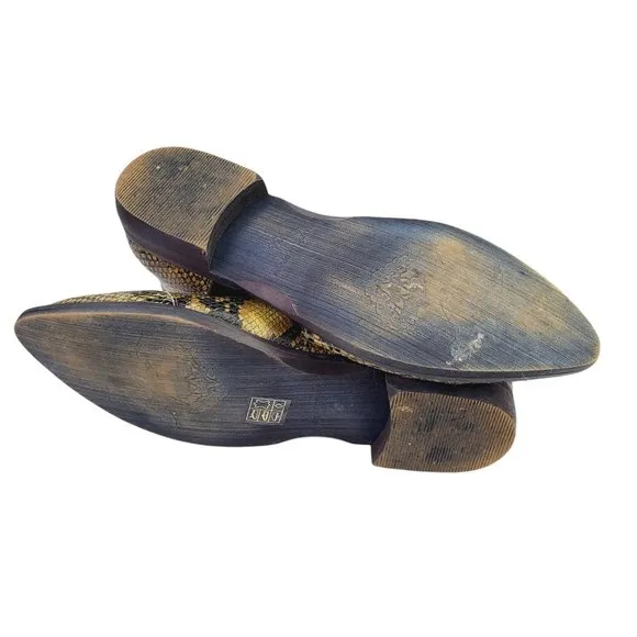 Free People Yellow Royale Leather Snake Flats Sz 6