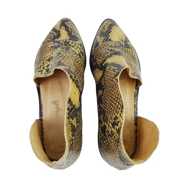 Free People Yellow Royale Leather Snake Flats Sz 6