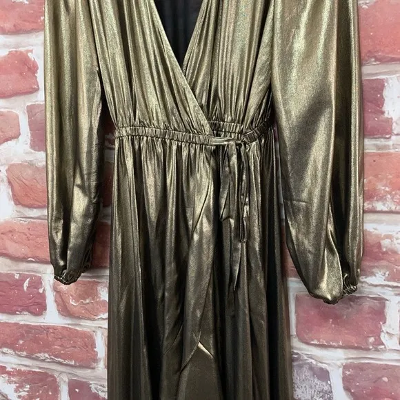 Free People Zohara Lame Wrap Dress Women's Small Gold Metallic Ruffle Maxi