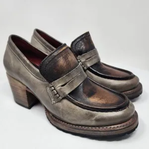 Freebird Bristol Heeled Loafers Women 8 Stone Multi Copper Gold Leather Slip-on