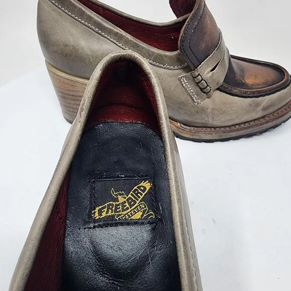 Freebird Bristol Heeled Loafers Women 8 Stone Multi Copper Gold Leather Slip-on