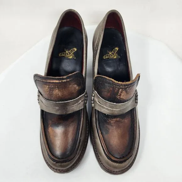Freebird Bristol Heeled Loafers Women 8 Stone Multi Copper Gold Leather Slip-on