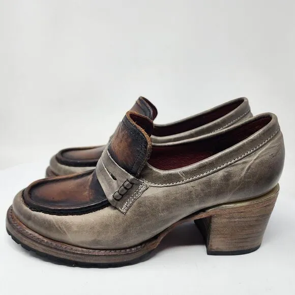 Freebird Bristol Heeled Loafers Women 8 Stone Multi Copper Gold Leather Slip-on