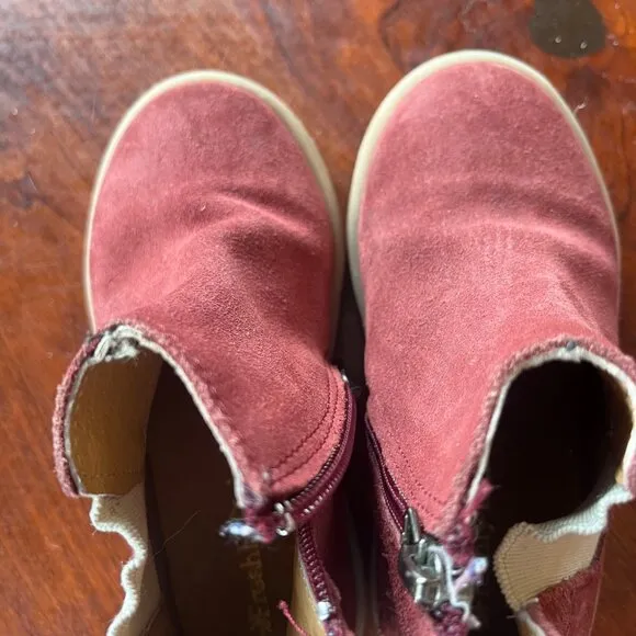 Freshly Picked Leather Suede Toddler Ankle Boots Size 8 Burgundy w/ Side Zipper
