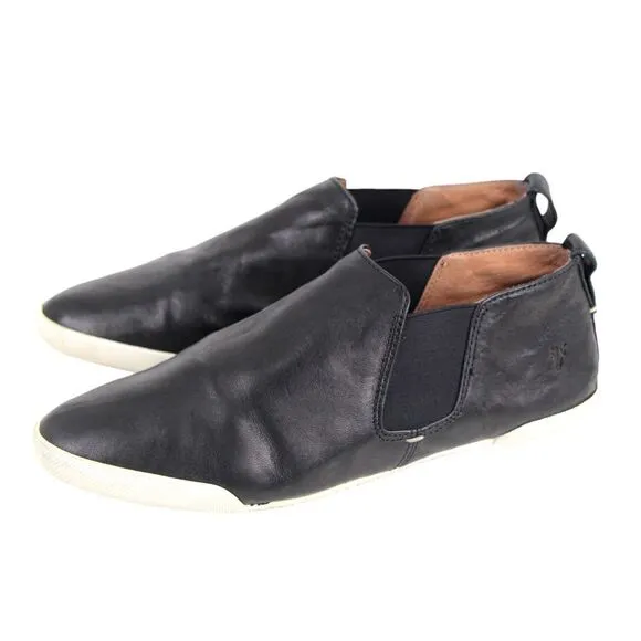 Frye BLACK REAL LEATHER ELASTIC SIDE ROUND TOE COMFORT LOAFER FLATS SHOES Sz8.5M
