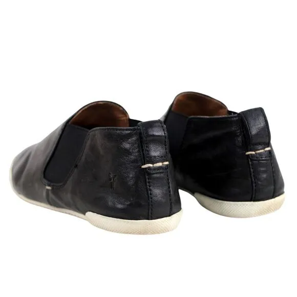 Frye BLACK REAL LEATHER ELASTIC SIDE ROUND TOE COMFORT LOAFER FLATS SHOES Sz8.5M