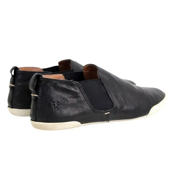 Frye BLACK REAL LEATHER ELASTIC SIDE ROUND TOE COMFORT LOAFER FLATS SHOES Sz8.5M