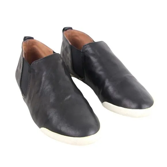 Frye BLACK REAL LEATHER ELASTIC SIDE ROUND TOE COMFORT LOAFER FLATS SHOES Sz8.5M