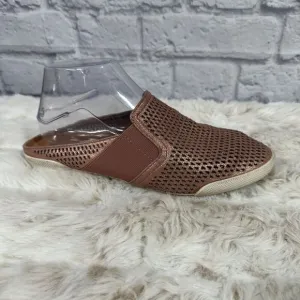 Frye Melanie Mules Womens 7.5 Brown Leather Flats Laser Cut Rose Pink Metallic
