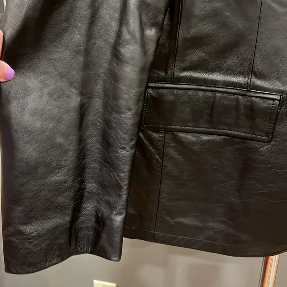 🕺Gap genuine calf leather coat 2 buttons notched label black small