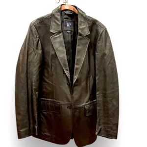 🕺Gap genuine calf leather coat 2 buttons notched label black small
