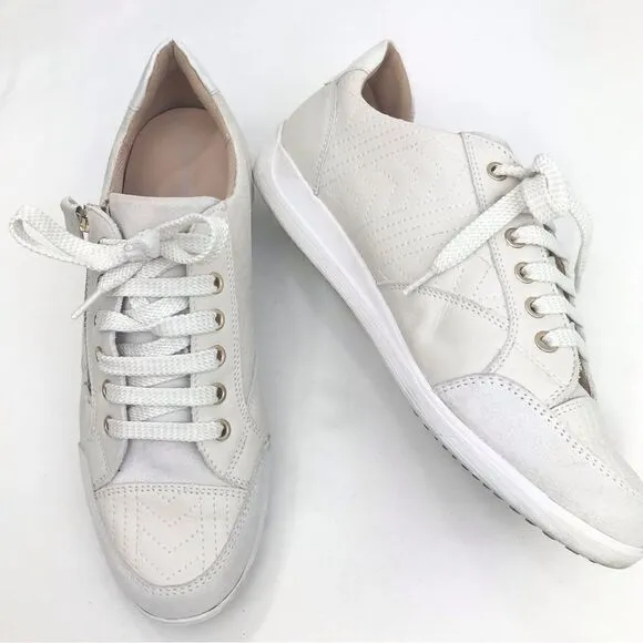 Geox Respira Cream White Leather Side Zip Low Top Sneakers