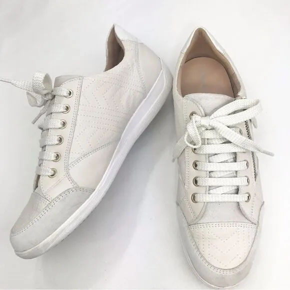 Geox Respira Cream White Leather Side Zip Low Top Sneakers