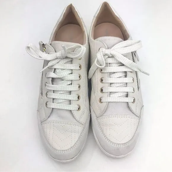 Geox Respira Cream White Leather Side Zip Low Top Sneakers