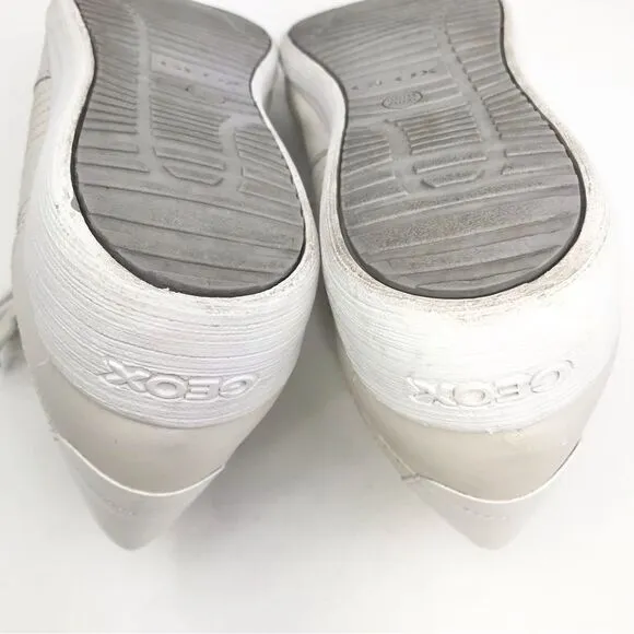 Geox Respira Cream White Leather Side Zip Low Top Sneakers