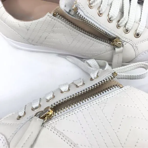 Geox Respira Cream White Leather Side Zip Low Top Sneakers
