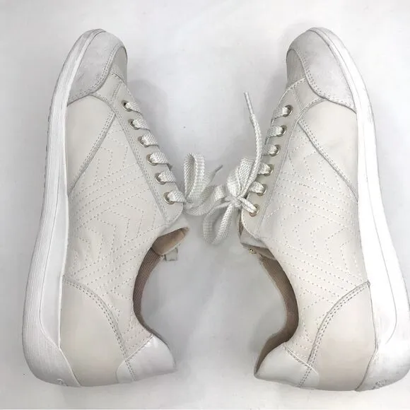 Geox Respira Cream White Leather Side Zip Low Top Sneakers