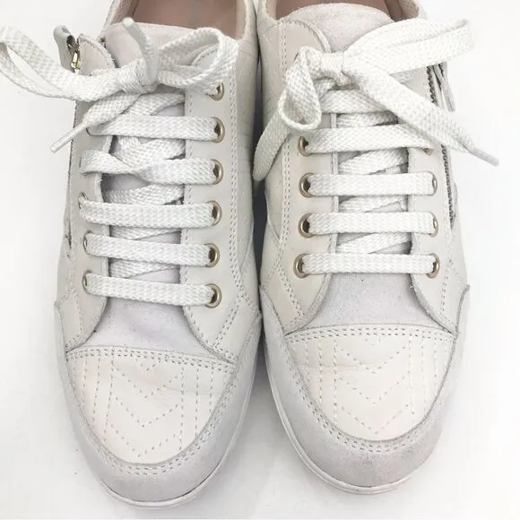 Geox Respira Cream White Leather Side Zip Low Top Sneakers