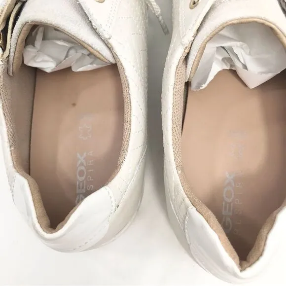 Geox Respira Cream White Leather Side Zip Low Top Sneakers