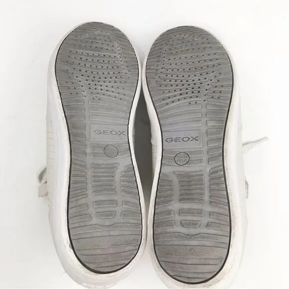 Geox Respira Cream White Leather Side Zip Low Top Sneakers