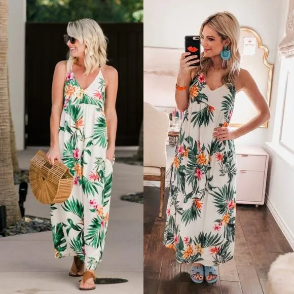 Gibson Hi Sugarplum Palm Springs Tropical Maxi Dress