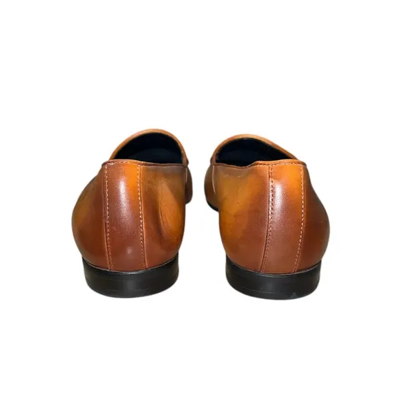 Gifennse Men’s Brown Leather Loafers Size 7.5 Croc Embossed Slip On Dress Shoes