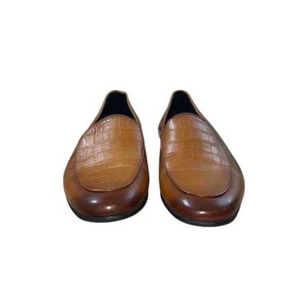 Gifennse Men’s Brown Leather Loafers Size 7.5 Croc Embossed Slip On Dress Shoes