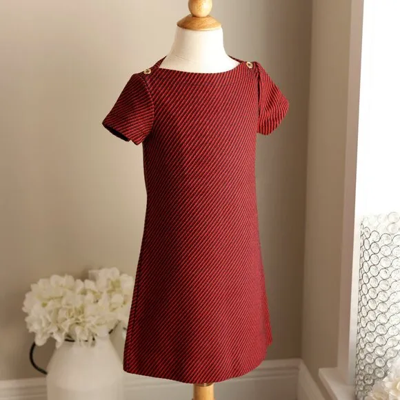 Girl's Red Striped Tweed Shift Dress Preppy Chic Size 7 Boutique New