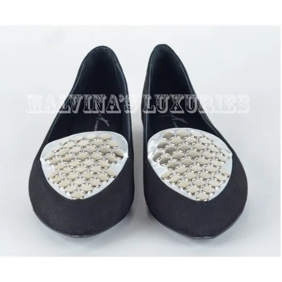 GIUSEPPE ZANOTTI SHOES STUDDED BLACK SUEDE LEATHER FLATS