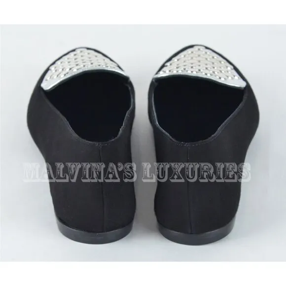 GIUSEPPE ZANOTTI SHOES STUDDED BLACK SUEDE LEATHER FLATS