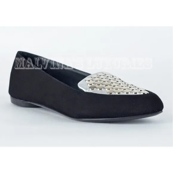 GIUSEPPE ZANOTTI SHOES STUDDED BLACK SUEDE LEATHER FLATS