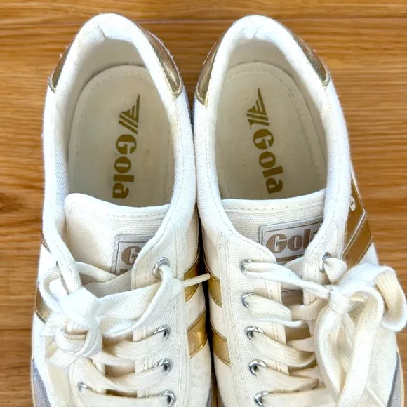 Gola Classics Women's Badminton Sneakers Sz 7 Neutral Gold Silver Minimalist