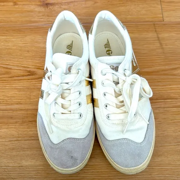 Gola Classics Women's Badminton Sneakers Sz 7 Neutral Gold Silver Minimalist