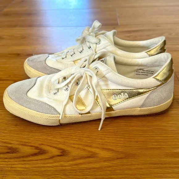 Gola Classics Women's Badminton Sneakers Sz 7 Neutral Gold Silver Minimalist