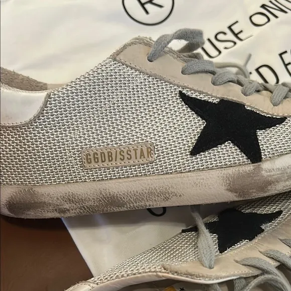 Golden Goose Superstar sneakers  cream with black star with mesh detail.