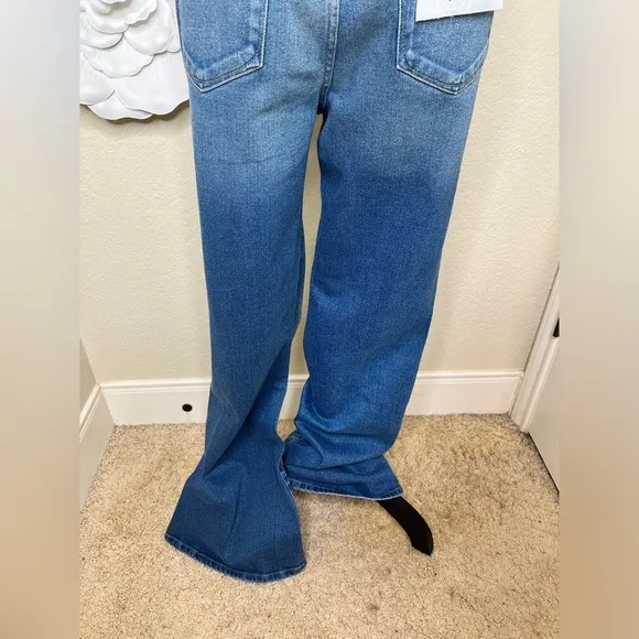 Good American Good Legs Twisted Front Slit Flare Jeans in Indigo Sz 14/32