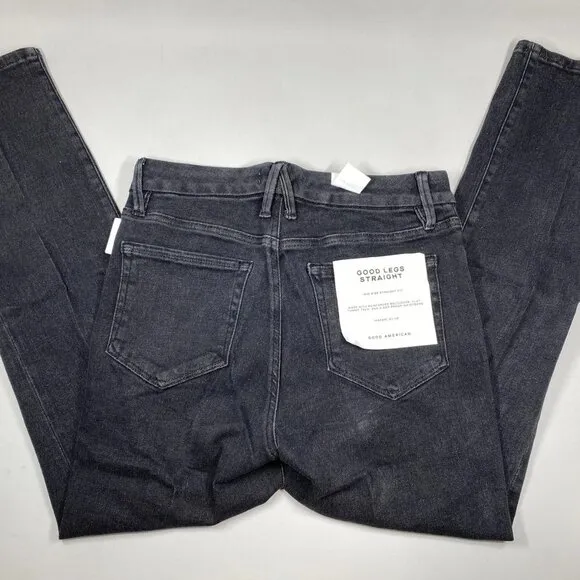 Good American Women's Good Legs Straight Jeans Black Size 8/29 Mid Rise