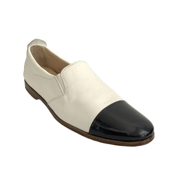 Gravati Loafers Size 6.5M White Blue All Leather Hand Made Cap-toe Italy