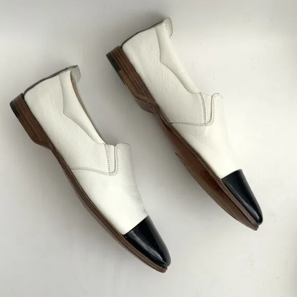 Gravati Loafers Size 6.5M White Blue All Leather Hand Made Cap-toe Italy