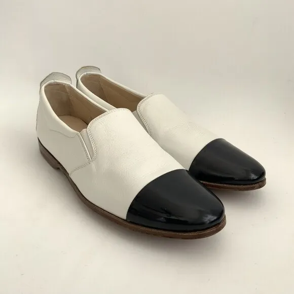 Gravati Loafers Size 6.5M White Blue All Leather Hand Made Cap-toe Italy