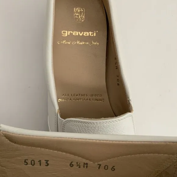 Gravati Loafers Size 6.5M White Blue All Leather Hand Made Cap-toe Italy