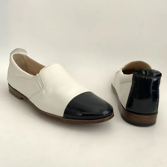Gravati Loafers Size 6.5M White Blue All Leather Hand Made Cap-toe Italy