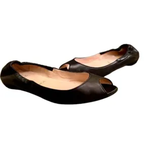 GUC Christian Louboutin Black Kid Leather Peep Open Toe Ballet Flats Size 37 / 7