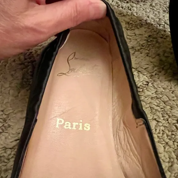 GUC Christian Louboutin Black Kid Leather Peep Open Toe Ballet Flats Size 37 / 7